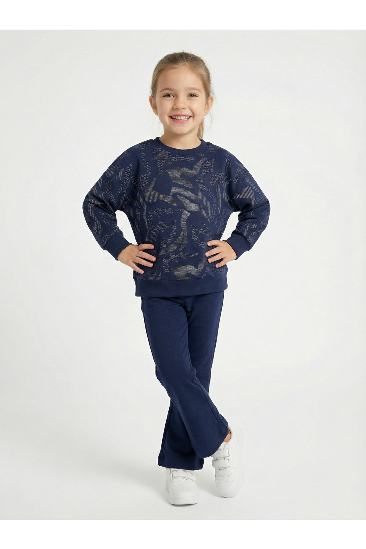 Hanour Desenli Lacivert Kız Çocuk Sweatshirt 