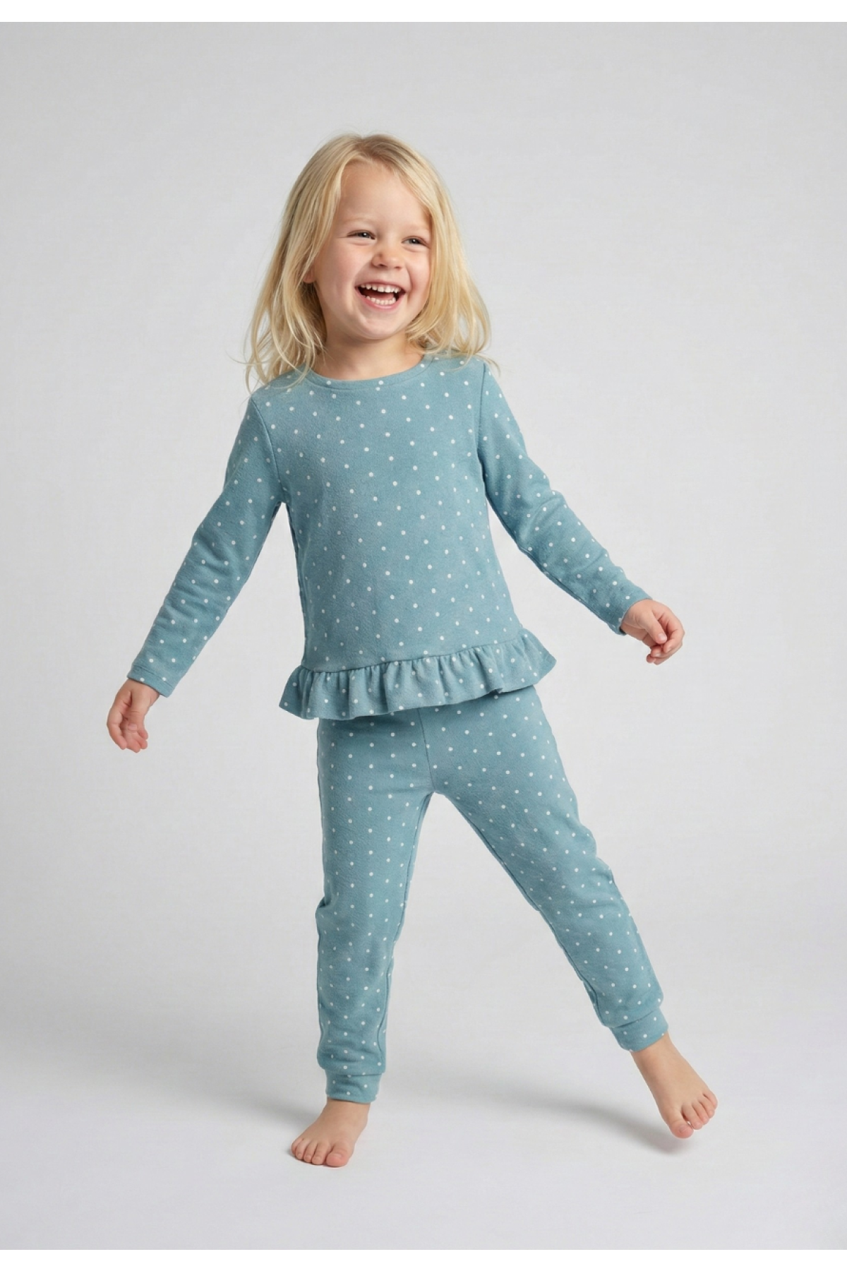 Hanour Puantiyeli Kız Çocuk Pijama Takımı - Çocuk Ev Kıyafeti 